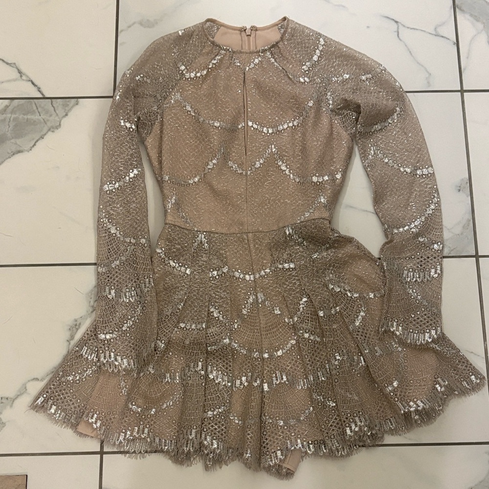 Alexis Blush Pink Sequin Lace Long-Sleeve Mini Dress - Picture 7 of 7